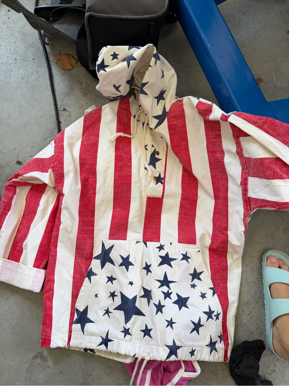 Patriotic Red & White Hooded Jacket with Navy Stars